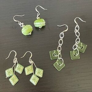 Handmade Bundle of 3 Pairs Lime Theme Earrings Set—1.5-2.5” Color Y2K 90s Neon